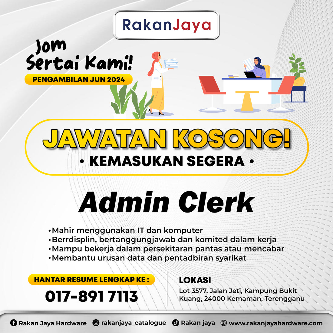JAWATAN KOSONG ADMIN CLERK