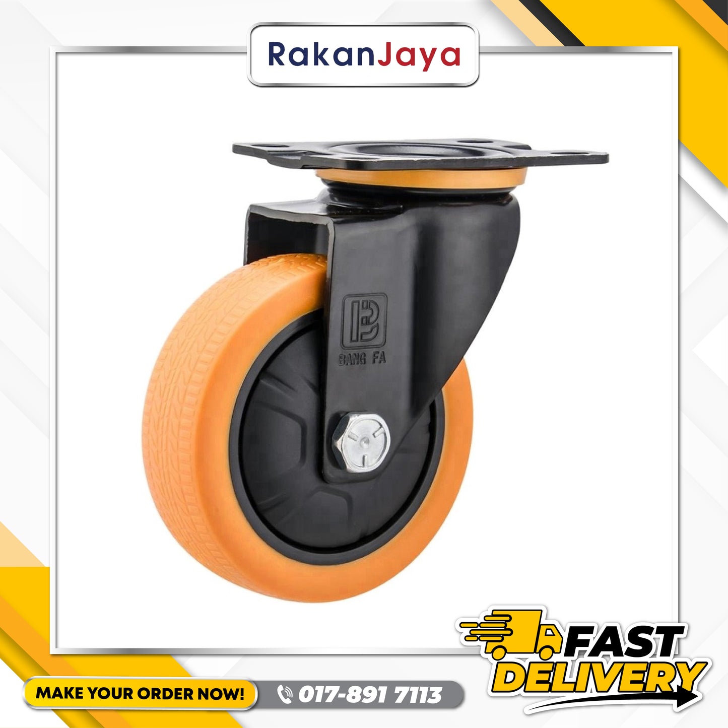 BANGFA MEDIUM DUTY RIGID TOP PLATE CASTOR C/W PU WHEEL