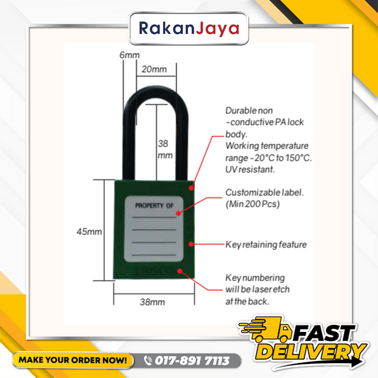 M-SAFE SAFETY PADLOCK NYLON SHACKLE 1 1/2" (38MM)