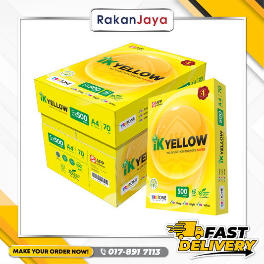 IK YELLOW A4 COPIER PAPER 1 REAM (70 GSM) 500 SHEETS - KERTAS A4 OFFICE PAPER
