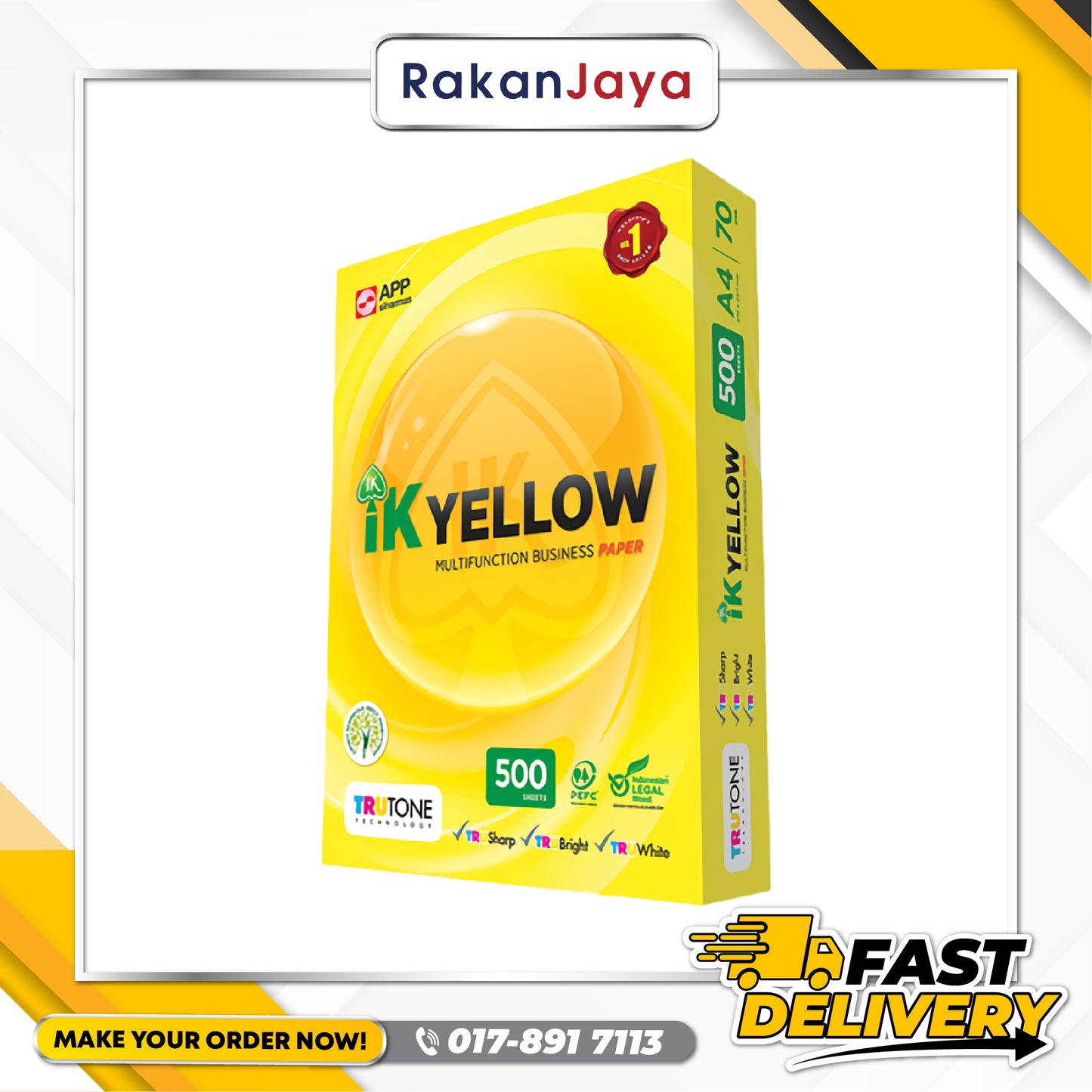 IK YELLOW A4 COPIER PAPER 1 REAM (70 GSM) 500 SHEETS - KERTAS A4 OFFICE PAPER