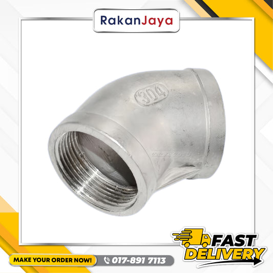 SS304 (STAINLESS STEEL) BSPT FITTING 45D ELBOW