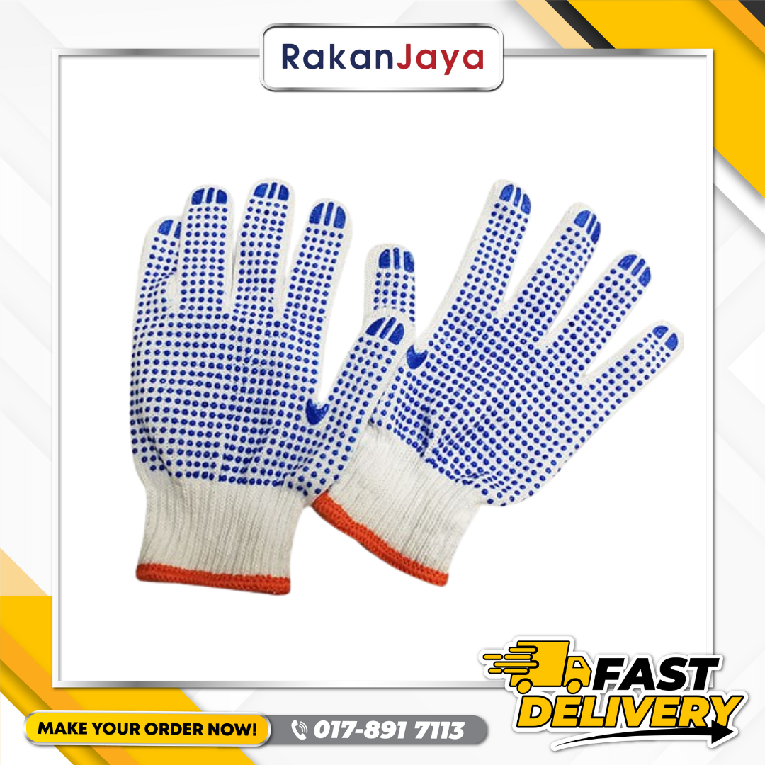 RUBBER DOTTED COTTON GLOVES (BLUE DOTS)