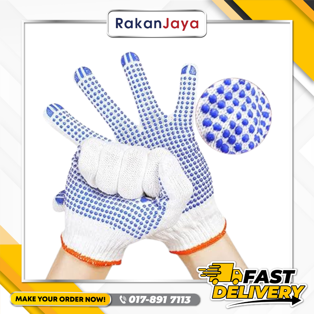 RUBBER DOTTED COTTON GLOVES (BLUE DOTS)