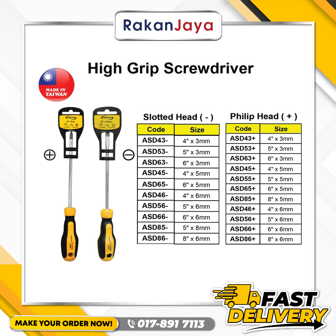 ARROW HIGH GRIP SCREWDRIVER