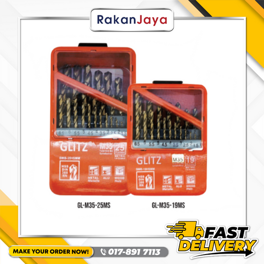 GLITZ M35 COBALT DRILL BITS SET STAINLESS STEEL