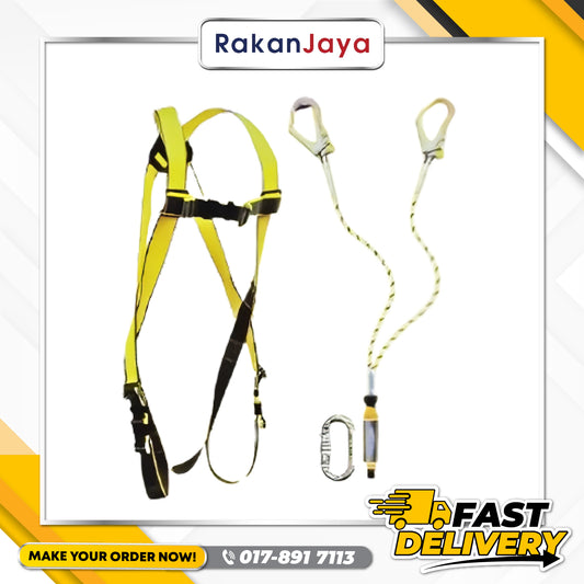 WORKER FULL BODY HARNESS + 1.8M DOUBLE LANYARD WITH ENERGY ABSORBER + CARABINER (MODEL : WHT118LA2)