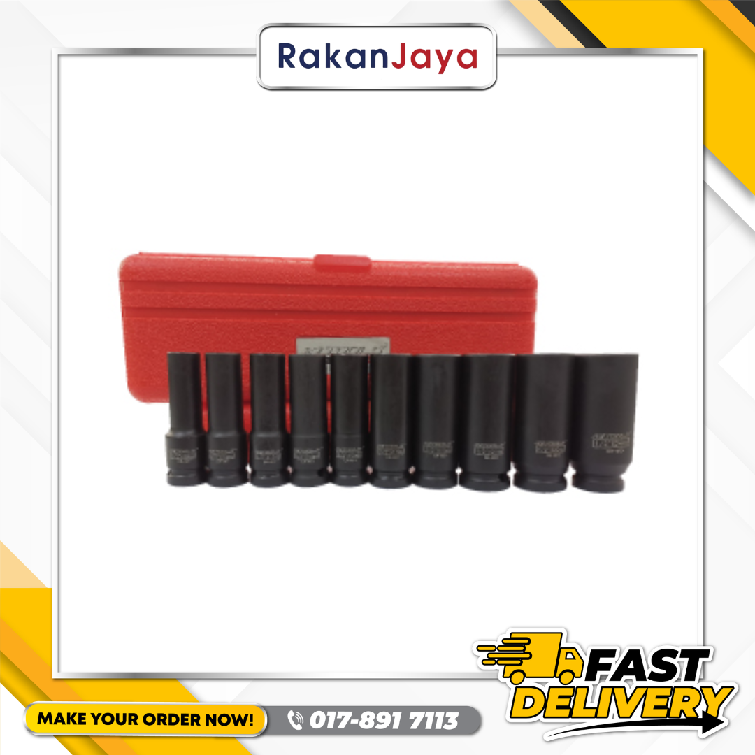 KI TOOLS 1/2” DRIVE DEEP IMPACT SOCKET SET C/W ACC. – 10 PCS / 10-24mm