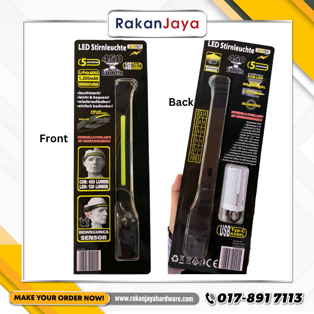 RECHARGEABLE LED STRAP HEADLAMP 450LM