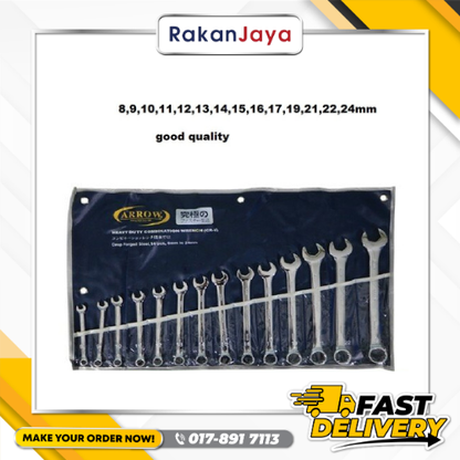ARROW COMBINATION SPANNER SET 14PSC 8-24MM (MODEL: ACW-777)