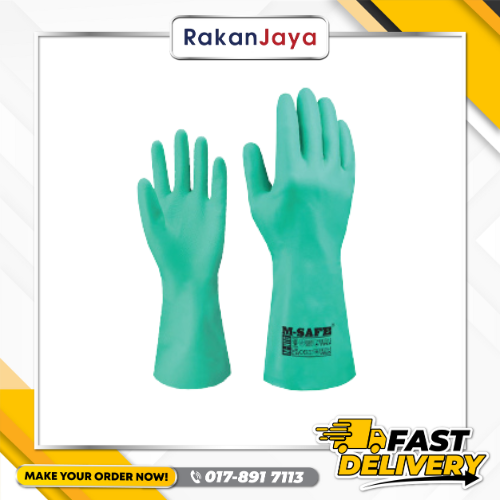 M-SAFE SUPER FLOCKLINED NITRILE CHEMICAL GLOVE (GREEN)