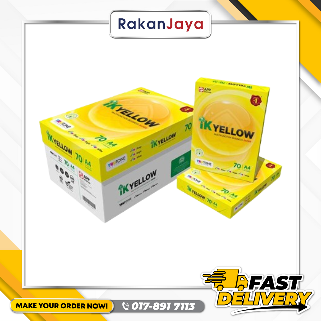 IK YELLOW A4 COPIER PAPER 1 REAM (70 GSM) 450 SHEETS - KERTAS A4 OFFICE PAPER