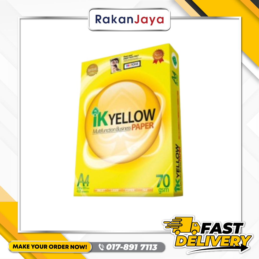 IK YELLOW A4 COPIER PAPER 1 REAM (70 GSM) 450 SHEETS - KERTAS A4 OFFICE PAPER