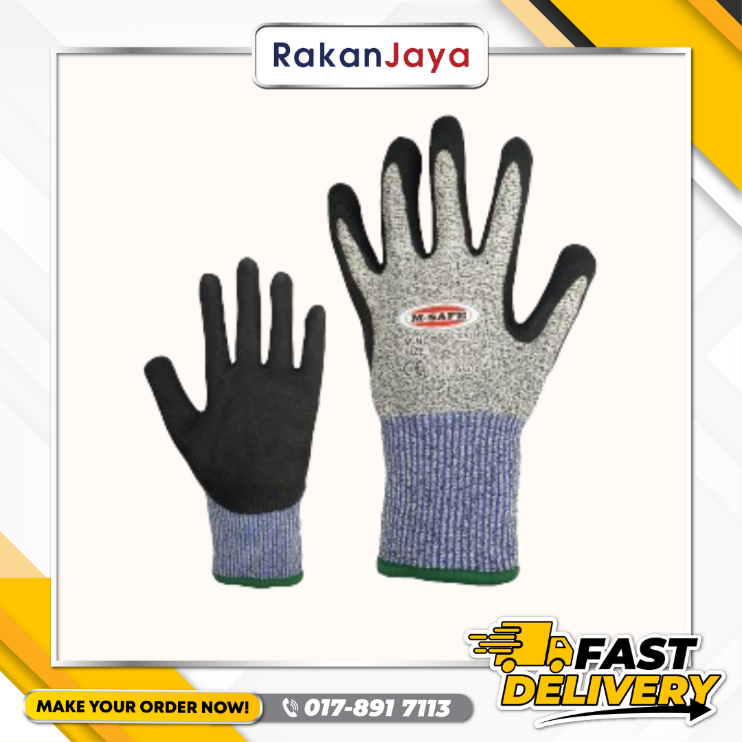 M-SAFE LVL5 CUT RESISTANT SANDY NITRILE PALM GLOVE