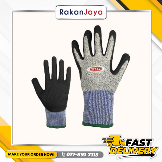 M-SAFE LVL5 CUT RESISTANT SANDY NITRILE PALM GLOVE