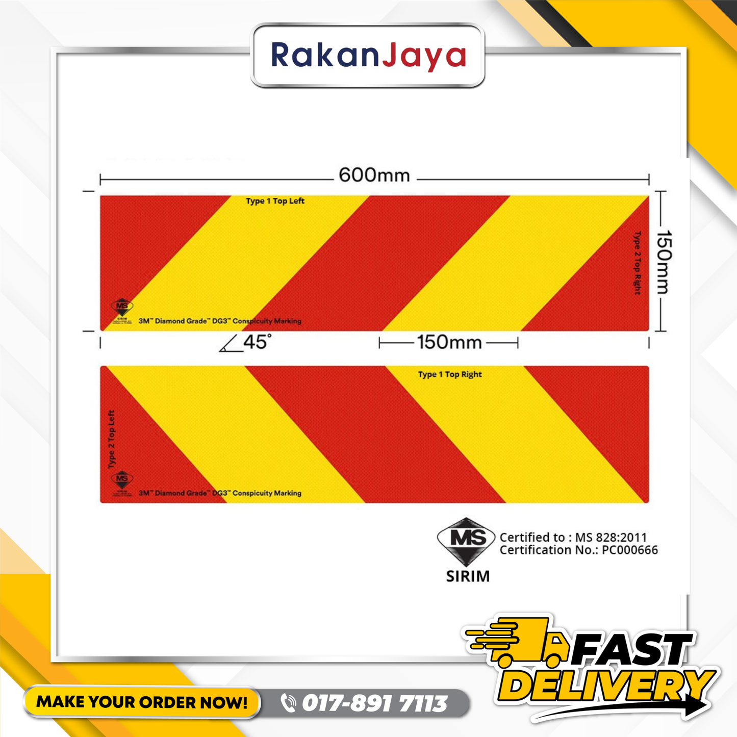 3M LORRY REFLECTIVE STICKER  (60CM X 15CM)