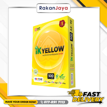 IK YELLOW A4 COPIER PAPER 1 REAM (80 GSM) 500 SHEETS - KERTAS A4 OFFICE PAPER