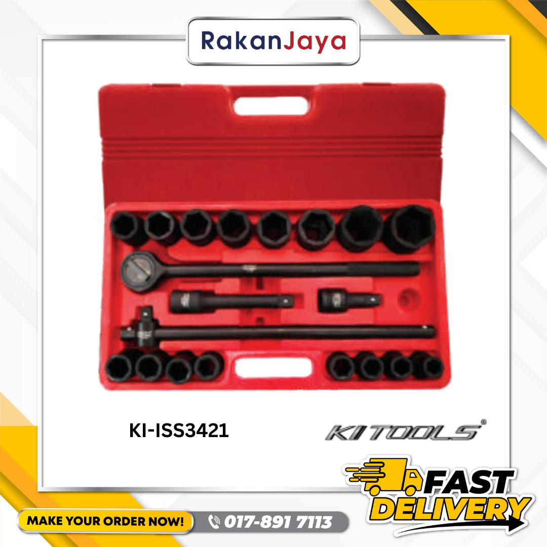 KI TOOLS 3/4” DRIVE IMPACT SOCKET SET C/W ACC. 21 PCS / 19-50mm BLOW MODE CASE