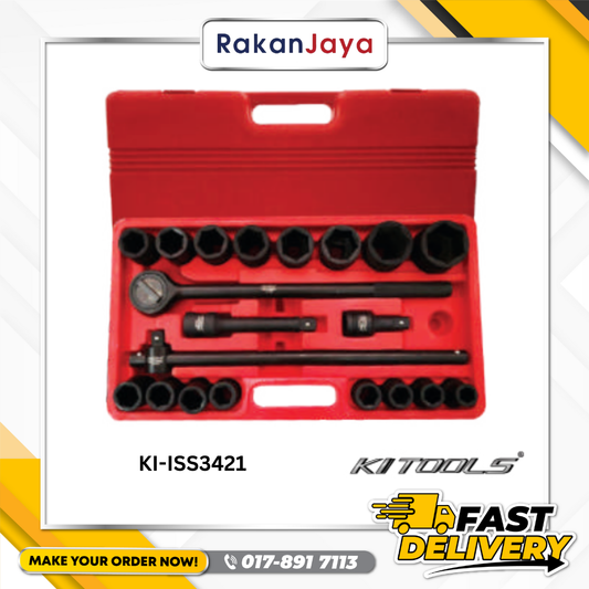 KI TOOLS 3/4” DRIVE IMPACT SOCKET SET C/W ACC. 21 PCS / 19-50mm BLOW MODE CASE