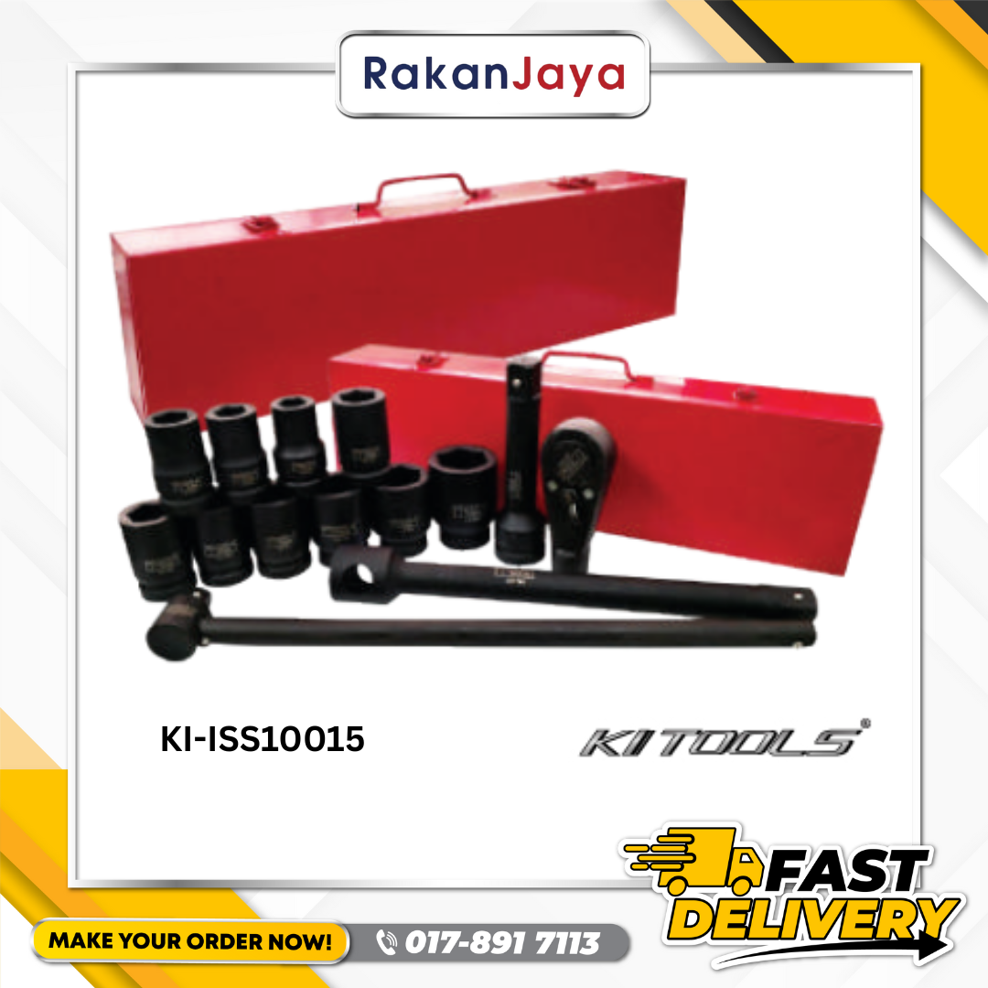 KI TOOLS 1” DRIVE IMPACT SOCKET SET C/W ACC. 15 PCS / 22-46mm METAL CASE