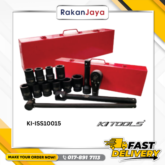 KI TOOLS 1” DRIVE IMPACT SOCKET SET C/W ACC. 15 PCS / 22-46mm METAL CASE