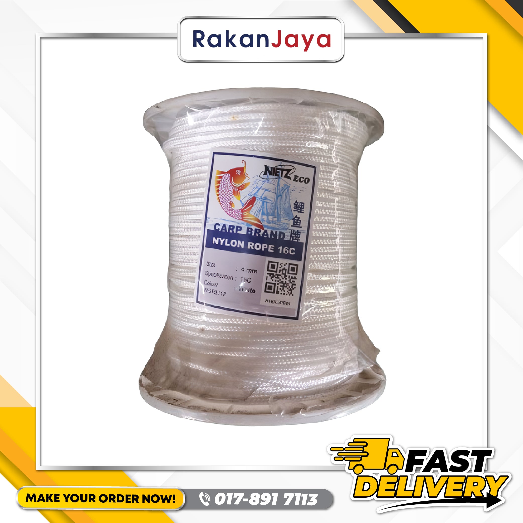 Kans Rope NIETZ 16C WHITE NYLON ROPE – Rakan Jaya Hardware
