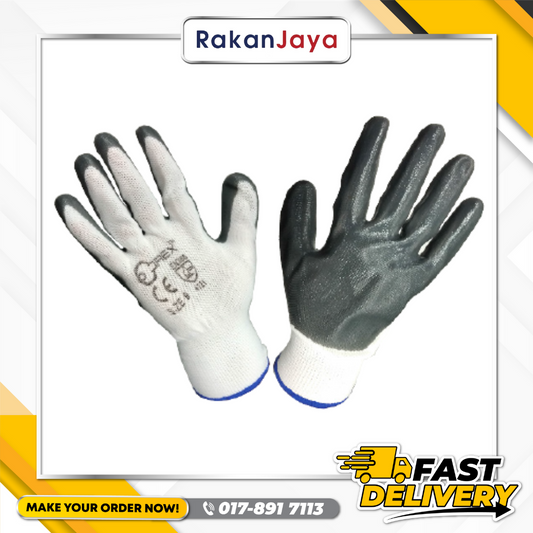 OREX SAFETY GLOVE WITH WHITE POLYSTER / GREY NITRILE (#9)