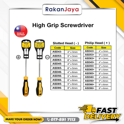 ARROW HIGH GRIP SCREWDRIVER