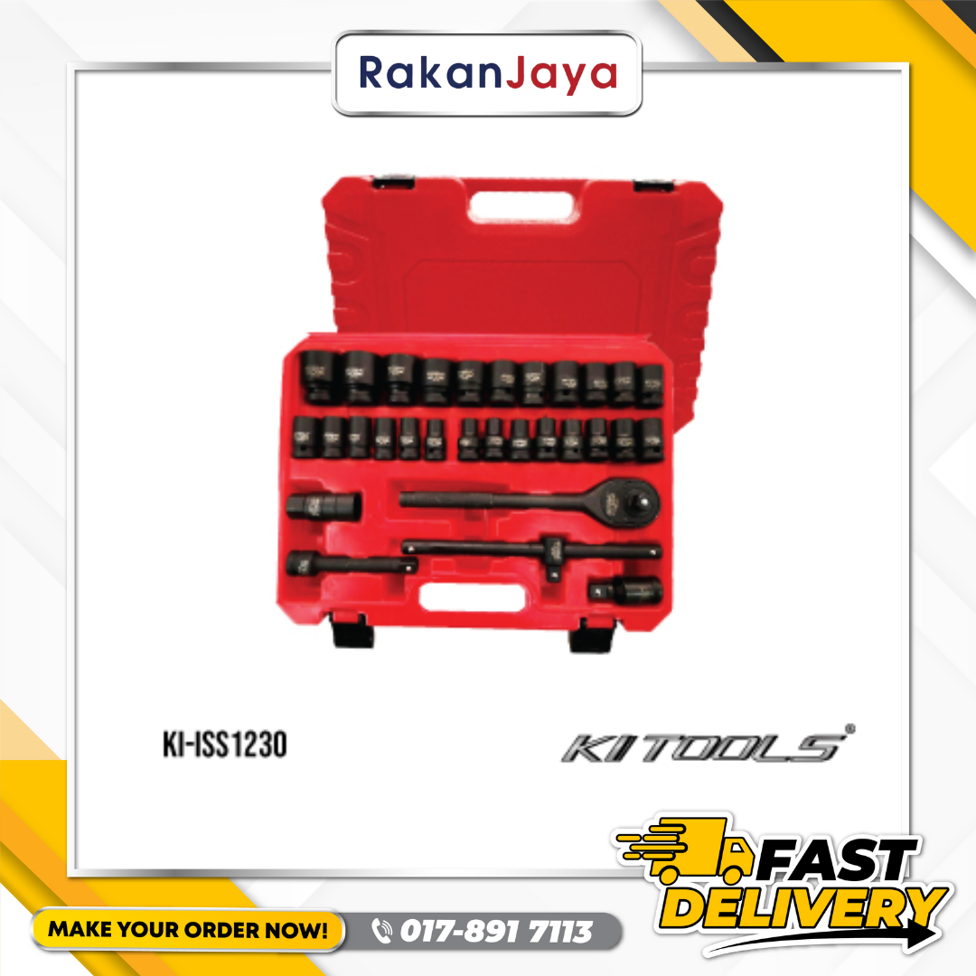 KI TOOLS 1/2” DR. IMPACT SOCKET SET C/W ACC. – 30 PCS / 8-32mm- BLOW MODE CASE