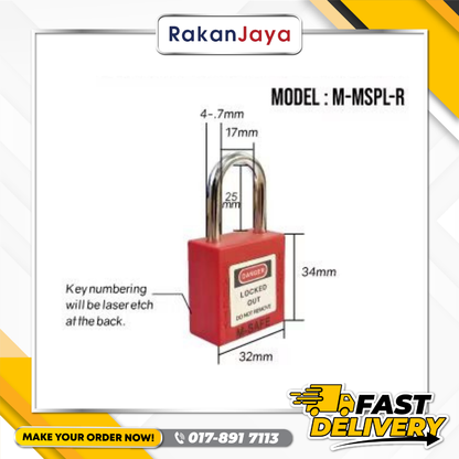 M-SAFE SAFETY MINI PADLOCK WITH STAINLESS STEEL SHACKLE 1 ” (25mm)