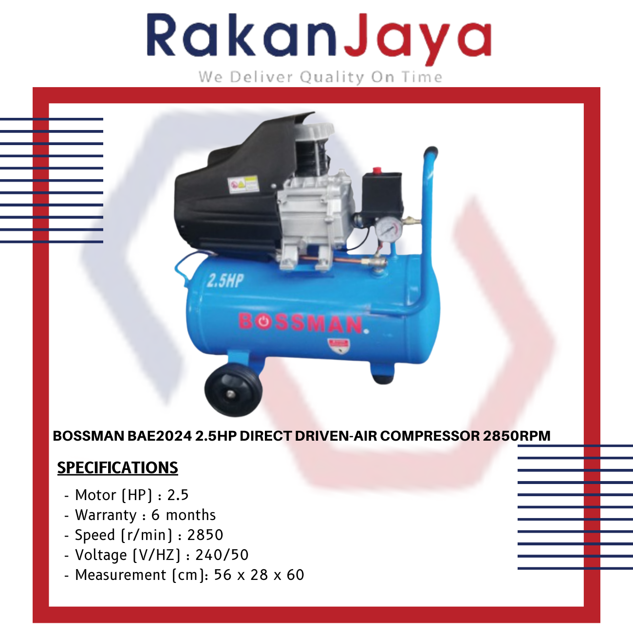 BOSSMAN BAE2024 2.5HP DIRECT DRIVEN-AIR COMPRESSOR 2850RPM