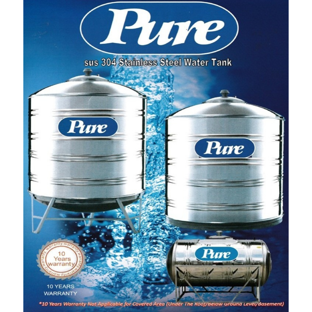 PURE SUS 304 STAINLESS STEEL WATER TANK ROUND BOTTOM SERIES