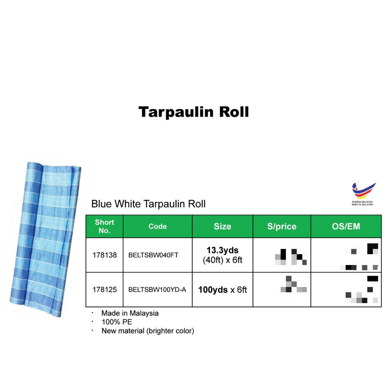 CANVAS ROLL PE TARPAULIN (BLUE WHITE) / KANVAS (WARNA BIRU PUTIH)