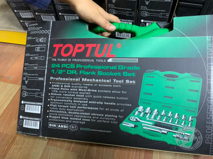 TOPTUL 24PCS PROFESSIONAL GRADE 1/2" DR. FLANK SOCKET SET