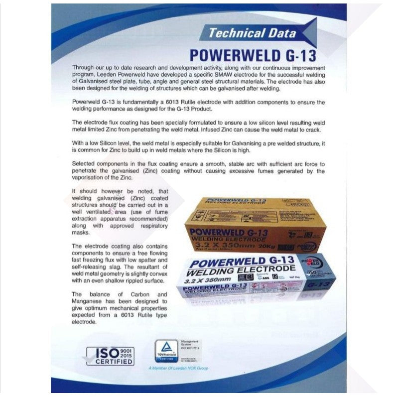 POWERWELD G13 E6013 Welding Electrode (2.6MM/3.2MM/4.0MM) (Less Fume) (5KG)